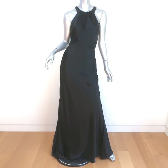 Vera Wang Dresses & Skirts - Vera Wang Sequin Neck Gown Black Satin Size 12 Sleeveless Maxi Dress NEW